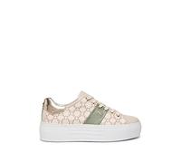 NEROGIARDINI Sneaker in pelle logata con platform e fascia. Made in Italy 39 Beige BEIGE+VERDE