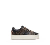 NEROGIARDINI Sneraker in pelle con stampa logo e platform. Made in Italy 36 Nero NERO+BEIGE