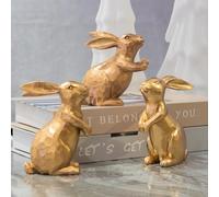 NEROSUN Set di 3 statuette di coniglio in resina vintage dorata, piccole statuette di coniglietto pasquale, statuetta da tavolo vintage per la decorazione della casa, inaugurazione della casa, regalo