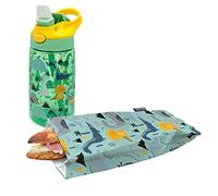 NERTHUS FIH 1000 Set Bottiglia Tritan Riutilizzabile con Borsa Sandwich Bambini Dinosauri Ideale per la Scuola