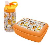 Nerthus FIH 1011 set bottiglia acciaio inox lunchbox e borsa sandwich bambini leoni ideale per la scuola