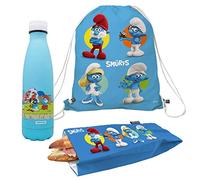 Nerthus FIH 1074 Set Zaino + Borsa Spuntino + Bottiglia Doppia Parete Villaggio Puffi