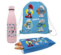 Nerthus FIH 1077 Set Zaino + Borsa Spuntino + Bottiglia Doppia Parete 500 ml Puffi