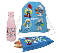 Nerthus FIH 1078 Set Zaino + Borsa Spuntino + Bottiglia Doppia Parete 350 ml Puffi