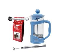 NERTHUS FIH 1129 set caffettiera francese a stantuffo 350 ml blu montalatte e pinza per caffè