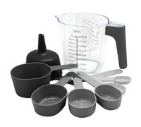NERTHUS FIH 1382 - Set di 9 pezzi: 8 cucchiai misurini e caraffa 1 l, plastica priva di BPA, ideale per misurare ingredienti liquidi e secchi in cucina