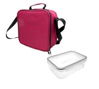 NERTHUS FIH 1509 - Contenitore termico bordeaux con contenitore ermetico 1L, borsa porta alimenti con interno isolante, facile da pulire, con manico, ideale per lavoro e ufficio