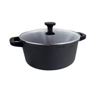 Nerthus FIH 1556 casseruola alta in alluminio pressofuso con rivestimento antiaderente quantanium adatta a induzione gas e vetroceramica coperchio in vetro con valvola e manici in silicone removibili