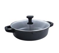 Nerthus FIH 1558 casseruola bassa in alluminio pressofuso con rivestimento antiaderente quantanium adatta a induzione gas e vetroceramica coperchio in vetro con valvola e manici in silicone removibili