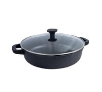 Nerthus FIH 1559 casseruola bassa in alluminio pressofuso con rivestimento antiaderente quantanium adatta a induzione gas e vetroceramica coperchio in vetro con valvola e manici in silicone removibili