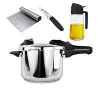 NERTHUS FIH 1665 Set Pentola a Pressione 6L Acciaio Inox, Induzione, 2 Livelli Pressione, Cottura Rapida + Raschietto, Pelapatate e Spray Olio 2 in 1