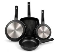 Nerthus FIH 1684 set padelle in alluminio pressofuso Ø 18-22-26 cm + griglia antiaderenti Quantanium adatte induzione gas vetroceramica manico ergonomico resistente al calore