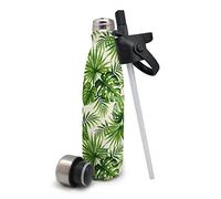 Nerthus FIH 569 Thermos a Doppia Parete per Freddo e Caldo. Disegno con Foglie di Palme in Acciaio Inossidabile con Tappo Cannuccia 500 ml. Senza BPA ermetico