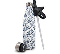 Nerthus FIH 570 Thermos a Doppia Parete per Freddo e Caldo. Disegno di Fiori in Acciaio Inossidabile con Tappo Cannuccia 500 ml. Senza BPA ermetico