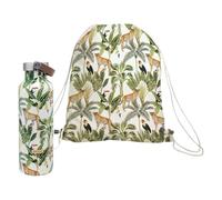 NERTHUS FIH 959 SET Bottiglia doppia parete Sport + Zaino, design Giungla, bottiglia da 750 ml con manico