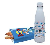 NERTHUS Set Avventuroso dei Puffi: Bottiglia in Acciaio Inossidabile a Doppia Parete da 500 ml e Sacchetto per Panini - Ideale per i tuoi Viaggi e Avventure.