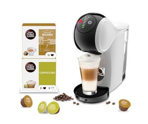 Nescafé Dolce Gusto De’Longhi Genio S - Macchina da Caffè a Capsule Automatica, 15 Bar, Hot & Cold, Bundle 32 Capsule: Cappuccino+ Espresso Milano, Bianca (EDG226.W)