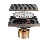 NESHO Scarico for Doccia da 4 Pollici, Scarico for Doccia Quadrato Scarico for Doccia in Ottone Anti-Odore for Bagno con Sifone e Copertura Griglia Rimovibile,A