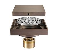 NESHO Scarico for Doccia, Scarico a Pavimento Quadrato da 4 Pollici Scarico a Pavimento for Doccia Anti-Odore in Ottone Antico con griglia Invisibile Rimovibile, con Filtro for Capelli