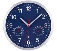 NESIFEE Orologio da parete senza rumore, senza ticchettio, senza rumore, con indicatore di temperatura e misuratore di umidità, silenzioso, senza ticchettio, blu, facile da leggere, per soggiorno