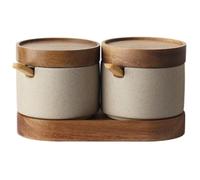 NESPIQ Barattoli per Spezie Contenitore per Condimenti in Ceramica Vintage con Coperchio E Set di Barattoli per Spezie con Cucchiaio per Sale E Zucchero Contenitori per Cucina(2Pieces)
