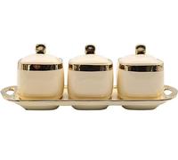 NESPIQ Barattoli Per Spezie Set Di Barattoli Per Condimenti In Ceramica, Contenitori Per Spezie Con Vassoio Con Coperchio A Cucchiaio Per Cucina Contenitori Per Cucina(C)