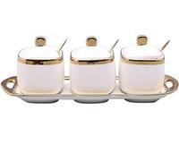 NESPIQ Barattoli Per Spezie Set Di Barattoli Per Condimenti In Ceramica, Contenitori Per Spezie Con Vassoio Con Coperchio A Cucchiaio Per Cucina Contenitori Per Cucina(D)