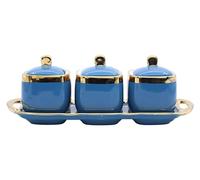 NESPIQ Barattoli Per Spezie Set Di Barattoli Per Condimenti In Ceramica, Contenitori Per Spezie Con Vassoio Con Coperchio A Cucchiaio Per Cucina Contenitori Per Cucina(A)