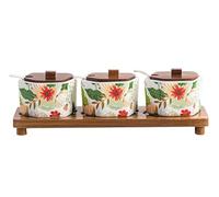 NESPIQ Barattoli per Spezie Set di Vasi per Condimenti in Ceramica con Vassoio con Coperchio A Cucchiaio Set di Contenitori per Spezie per Sale E Zucchero Contenitori per Cucina