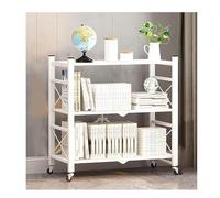 NESPIQ Libreria Per Libri E Decorazioni Scaffale Per Libri In Metallo Con Ruote Ripiani A 3 Livelli Scaffale Pieghevole Per Libri Per Camera Da Letto, Soggiorno, Ufficio(White)