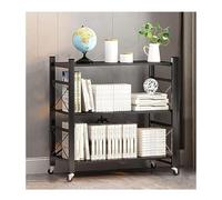 NESPIQ Libreria Per Libri E Decorazioni Scaffale Per Libri In Metallo Con Ruote Ripiani A 3 Livelli Scaffale Pieghevole Per Libri Per Camera Da Letto, Soggiorno, Ufficio(Black)