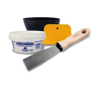 Nespoli - Kit Stucco per Muro Bianco Pronto 250gr con 2 Spatole e Ciotola | 1 Spatola per Stucco Manico in Legno e 1 Spatola Lisciante Flessibile Antisolvente, Per Muro, Intonaci, Serramenti, Mobili