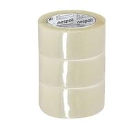 Nespoli - Set 3 Pezzi Nastro Adesivo Pacchi Trasparente 50mm x 66m, Nastro Pacchi Imballaggio Scatole e Imballi Leggeri, Compatibile con Dispenser Manuali e Macchine, Sigillatura Sicura e Resistente
