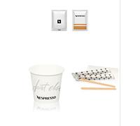 Nespresso Kit Accessori Caffè: 50 bicchierini di carta 110ml, 50 Palette in Bamboo e 50 bustine di zucchero di canna