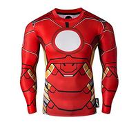 Nessfit - Maglia intima tecnica a compressione da uomo, a maniche lunghe, per palestra, corsa, allenamento, motivo supereroe, termica, M