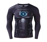 Nessfit - Maglia intima tecnica a compressione da uomo, a maniche lunghe, per palestra, corsa, allenamento, motivo supereroe, M