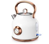 NESSGRAIM Bollitore retrò, bollitore da 1,7 l, in acciaio inox, con grande indicatore di temperatura, 2200 W, riscaldamento rapido con indicatore LED, spegnimento automatico e protezione contro il