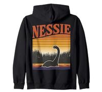 Nessie Loch Ness Mostro Retro Tramonto Lago Felpa con Cappuccio