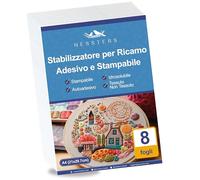 NESSTERS Carta Adesiva Idrosolubile per Ricamare - 8 Fogli A4 Stampabili - Carta per Ricamo Adesiva e Solubile in Acqua - Stabilizzatore Ricamo per Stick and Stitch, per Ricamare a Mano o Macchina