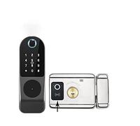 Nessun cablaggio Impermeabile Tuya Smart Door Lock Double Sided Fingerprint Rim Lock Smart Card Codice digitale Serratura elettronica esterna(Double NO APP -A)