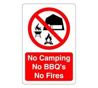 Nessun campeggio, nessun barbecue, nessun fuoco: segnaletica di sicurezza in alluminio Dibond da 3 mm per uso interno/esterno (600 mm x 400 mm) 20 m di distanza di visualizzazione.