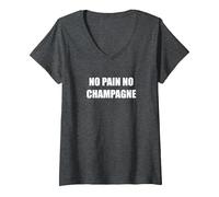 Nessun Dolore, Niente Champagne Maglietta con Collo a V, Donna, Grigio Scuro, L
