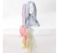 Nessun Gioco Nessuna Vita Shiro Parrucca Cosplay Lunghi Ricci Ondulati Capelli Sintetici Anime Costume Party Blu Rosa Giallo Misto Artiglio Clip Coda Di Cavallo