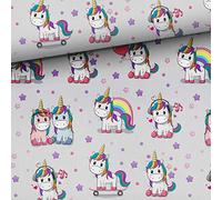 Nessun metro, tessuti per cucire, tessuto per bambini, 100% cotone: 1 m, di alta qualità, con unicorno, stelle e arcobaleno, rosa, giallo, viola, tessuto per bambini con animali