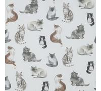 Nessun metro, tessuti per cucire, tessuto per bambini, 100% cotone: 1 m di cotone con animali - simpatici gatti in marrone e grigio su bianco