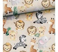 Nessun metro, tessuti per cucire, tessuto per bambini, 100% cotone: 1 m di cotone di alta qualità con animali selvatici/animali selvatici - leone come re - tigre ghepardo zebra giraffa elefante -