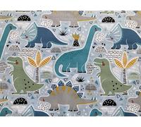 Nessun metro, tessuto per cucito, tessuto per bambini, 100% cotone, fisso: 0,5 m, tinta unita per ragazzi Dino, cotone con animali - dinosauro su blu - verde arancione nero bianco