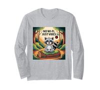 Nessun Wi-Fi Solo Vibes Raccoon Camping Maglia a Manica