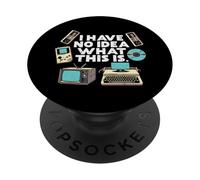 Nessuna idea di cosa sia questa macchina da scrivere divertente anni '70 anni '80 Uomini Donne Bambini PopSockets PopGrip Adesivo