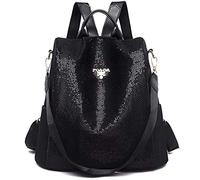 Nessuna marca Zaino da donna con paillettes Zaino da viaggio antifurto Borsa a tracolla a doppio uso (nera)